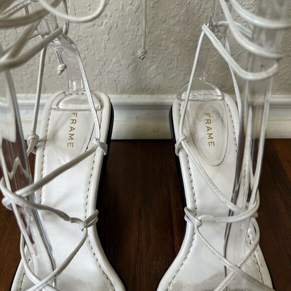 FRAME Le Doheny Ankle-Wrap Leather Sandals in White - Picture 9 of 12